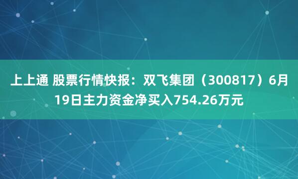 上上通 股票行情快报：双飞集团（300817）6月19日主力资金净买入754.26万元