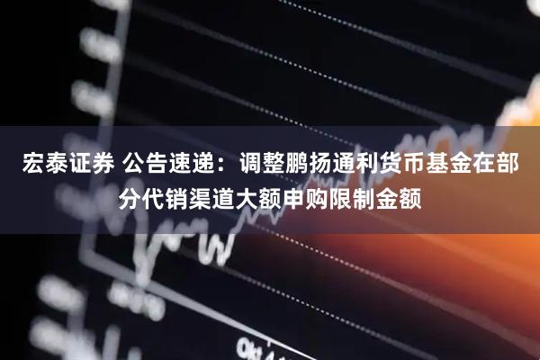 宏泰证券 公告速递：调整鹏扬通利货币基金在部分代销渠道大额申购限制金额